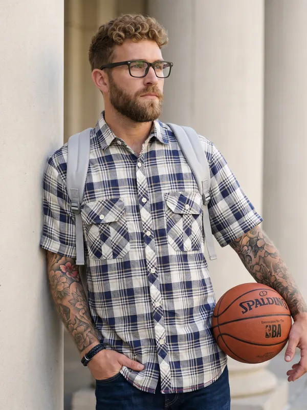 Kuons_Avenue_Men's_Relaxed_Fit_Dobby_Textured_Checks_100%_Cotton_Shirt