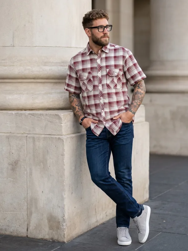 Kuons_Avenue_Men's_Relaxed_Fit_Dobby_Textured_Checks_100%_Cotton_Shirt
