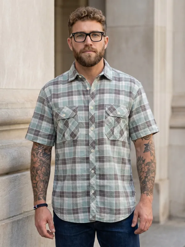 Kuons_Avenue_Men's_Relaxed_Fit_Dobby_Textured_Checks_100%_Cotton_Shirt