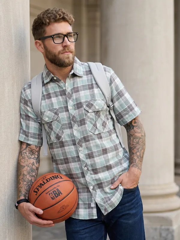 Kuons_Avenue_Men's_Relaxed_Fit_Dobby_Textured_Checks_100%_Cotton_Shirt