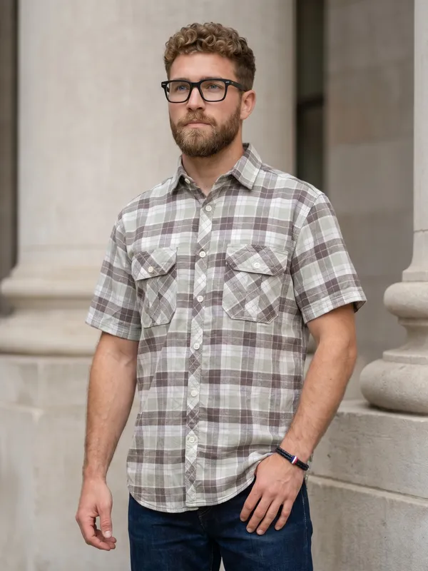 Kuons_Avenue_Men's_Relaxed_Fit_Dobby_Textured_Checks_100%_Cotton_Shirt