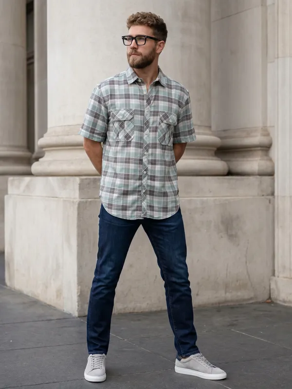 Kuons_Avenue_Men's_Relaxed_Fit_Dobby_Textured_Checks_100%_Cotton_Shirt