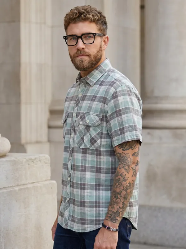 Kuons_Avenue_Men's_Relaxed_Fit_Dobby_Textured_Checks_100%_Cotton_Shirt
