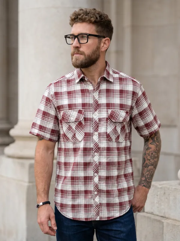 Kuons_Avenue_Men's_Relaxed_Fit_Dobby_Textured_Checks_100%_Cotton_Shirt