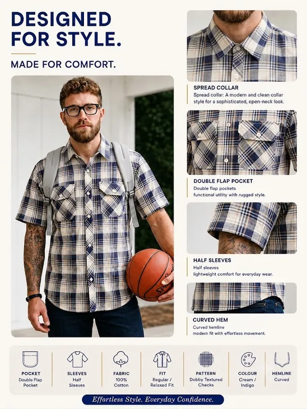 Kuons_Avenue_Men's_Relaxed_Fit_Dobby_Textured_Checks_100%_Cotton_Shirt