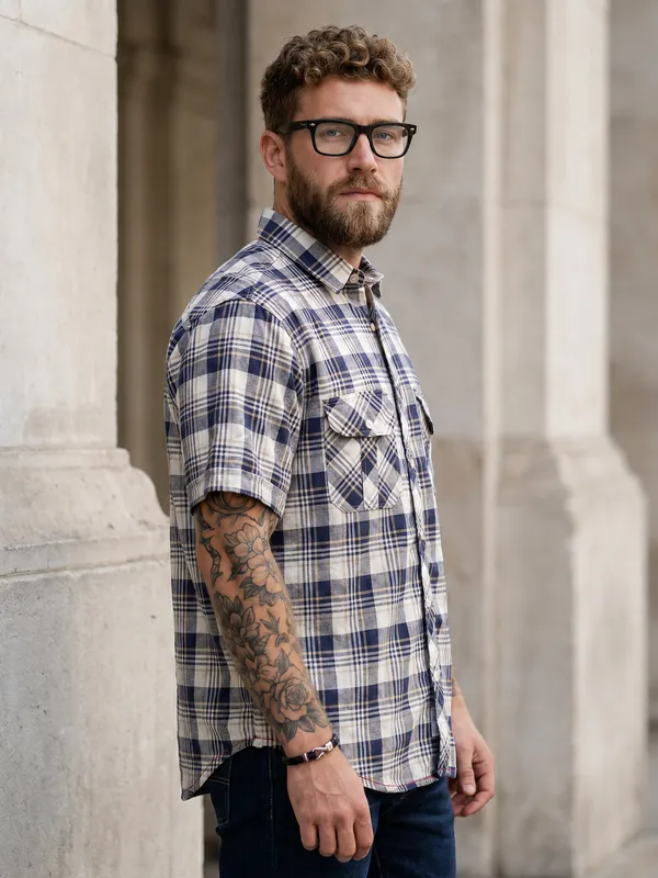 Kuons_Avenue_Men's_Relaxed_Fit_Dobby_Textured_Checks_100%_Cotton_Shirt