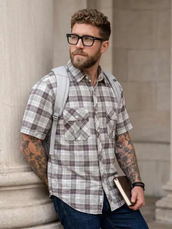 Kuons_Avenue_Men's_Relaxed_Fit_Dobby_Textured_Checks_100%_Cotton_Shirt