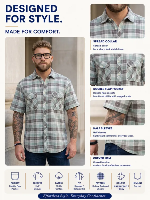 Kuons_Avenue_Men's_Relaxed_Fit_Dobby_Textured_Checks_100%_Cotton_Shirt