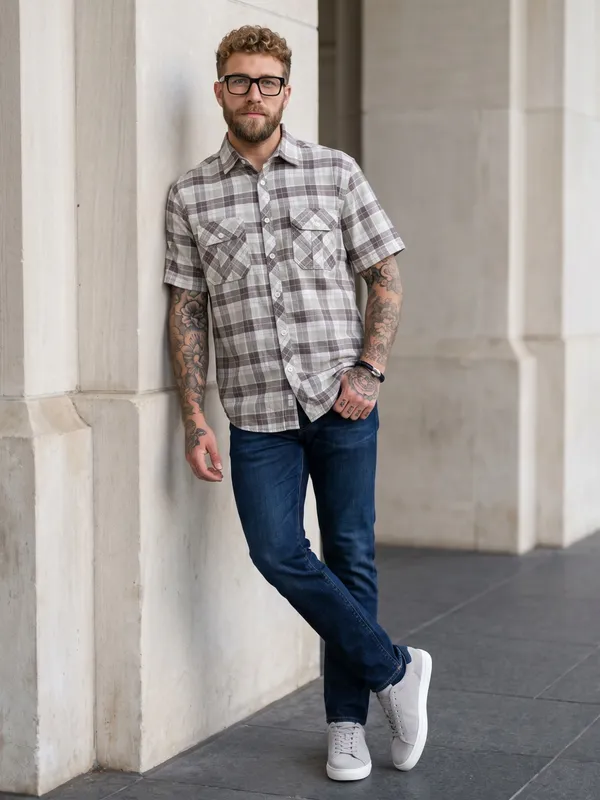 Kuons_Avenue_Men's_Relaxed_Fit_Dobby_Textured_Checks_100%_Cotton_Shirt