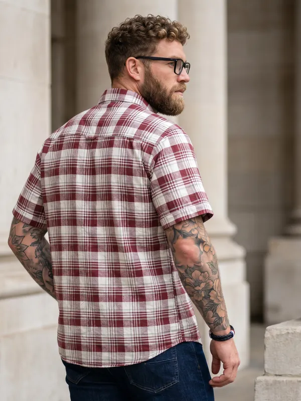 Kuons_Avenue_Men's_Relaxed_Fit_Dobby_Textured_Checks_100%_Cotton_Shirt