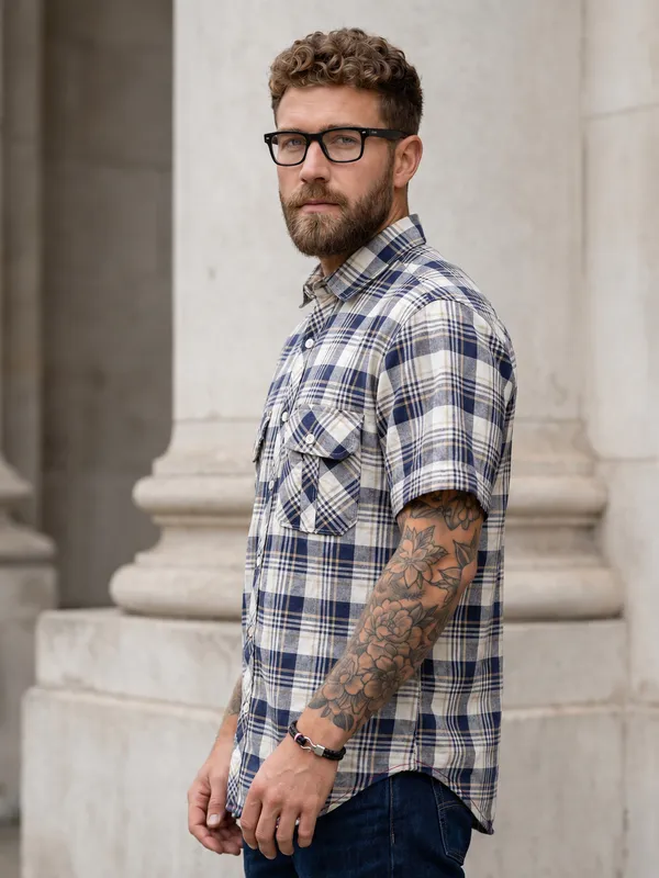 Kuons_Avenue_Men's_Relaxed_Fit_Dobby_Textured_Checks_100%_Cotton_Shirt