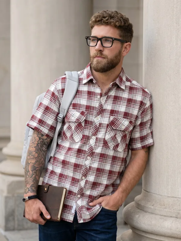 Kuons_Avenue_Men's_Relaxed_Fit_Dobby_Textured_Checks_100%_Cotton_Shirt