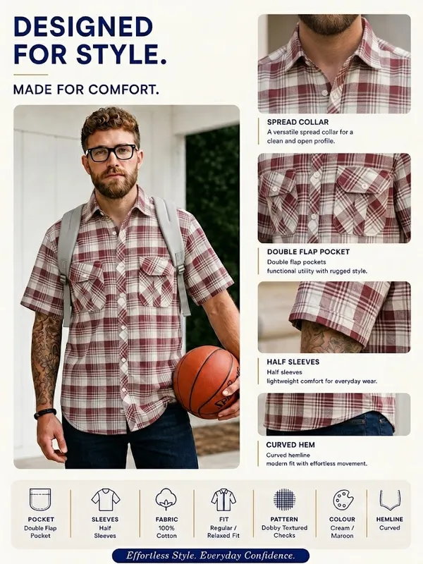Kuons_Avenue_Men's_Relaxed_Fit_Dobby_Textured_Checks_100%_Cotton_Shirt