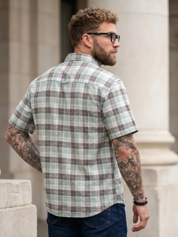 Kuons_Avenue_Men's_Relaxed_Fit_Dobby_Textured_Checks_100%_Cotton_Shirt