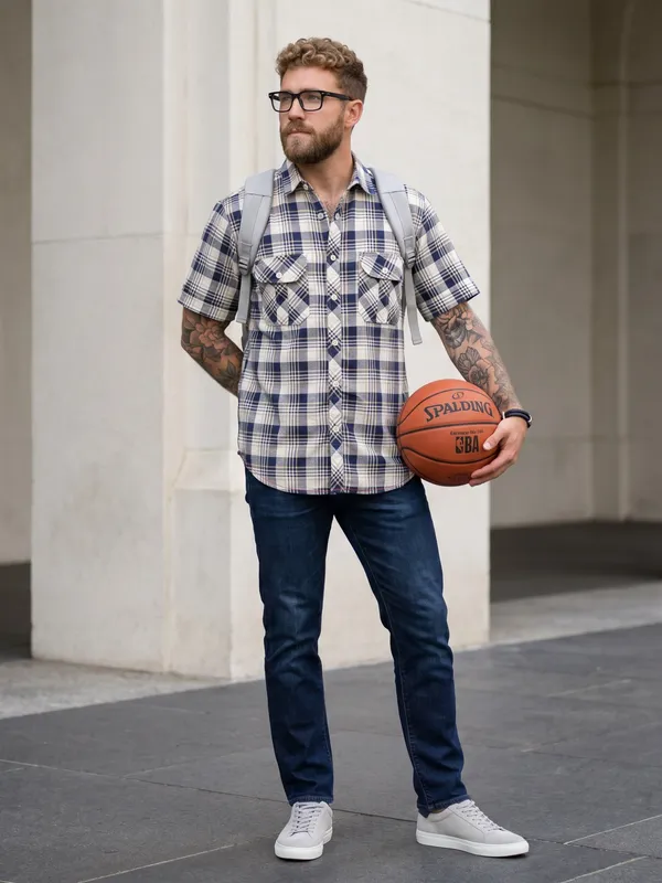 Kuons_Avenue_Men's_Relaxed_Fit_Dobby_Textured_Checks_100%_Cotton_Shirt
