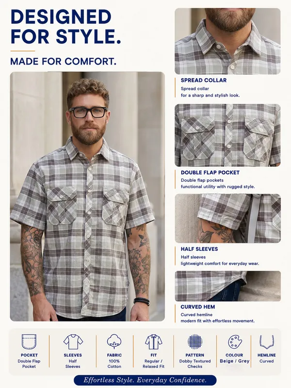 Kuons_Avenue_Men's_Relaxed_Fit_Dobby_Textured_Checks_100%_Cotton_Shirt
