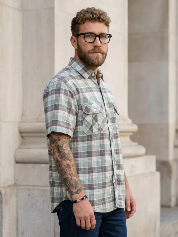 Kuons_Avenue_Men's_Relaxed_Fit_Dobby_Textured_Checks_100%_Cotton_Shirt