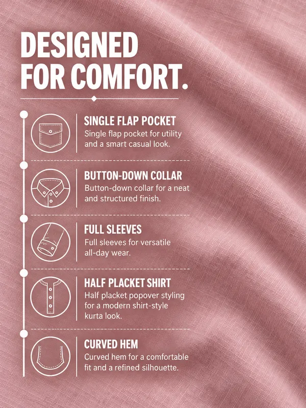 Kuons_Avenue_Men's_Dusty_Rose_Linen_Cotton_Shirt_Style_Kurta