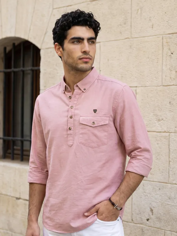 Kuons_Avenue_Men's_Dusty_Rose_Linen_Cotton_Shirt_Style_Kurta