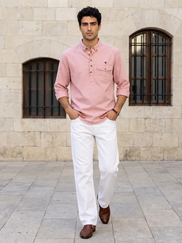 Kuons_Avenue_Men's_Dusty_Rose_Linen_Cotton_Shirt_Style_Kurta
