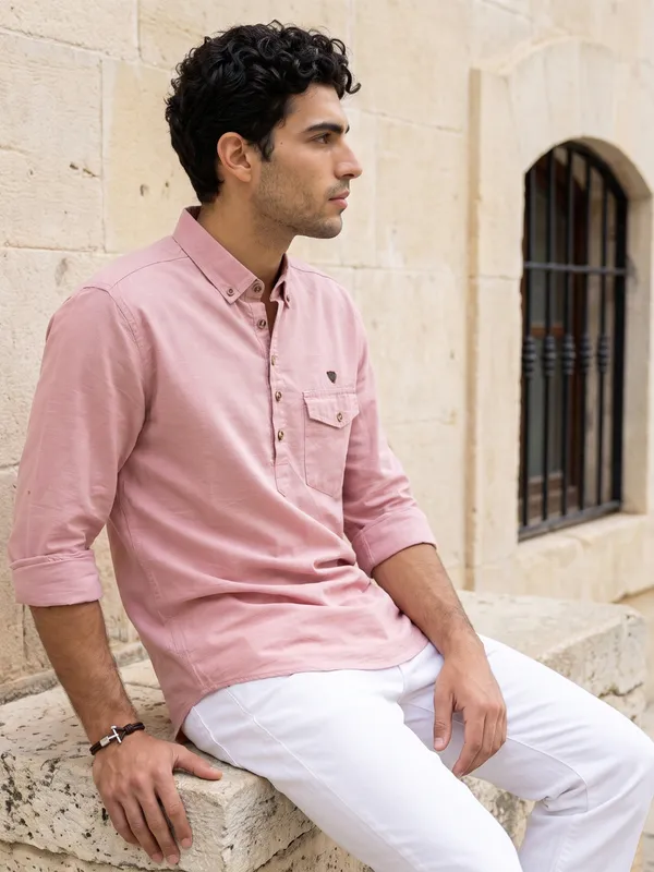 Kuons_Avenue_Men's_Dusty_Rose_Linen_Cotton_Shirt_Style_Kurta