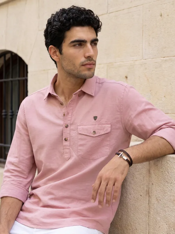 Kuons_Avenue_Men's_Dusty_Rose_Linen_Cotton_Shirt_Style_Kurta