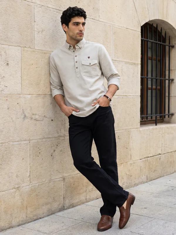 Kuons_Avenue_Men’s_Ecru_Linen_Cotton_Shirt_Style_Kurta