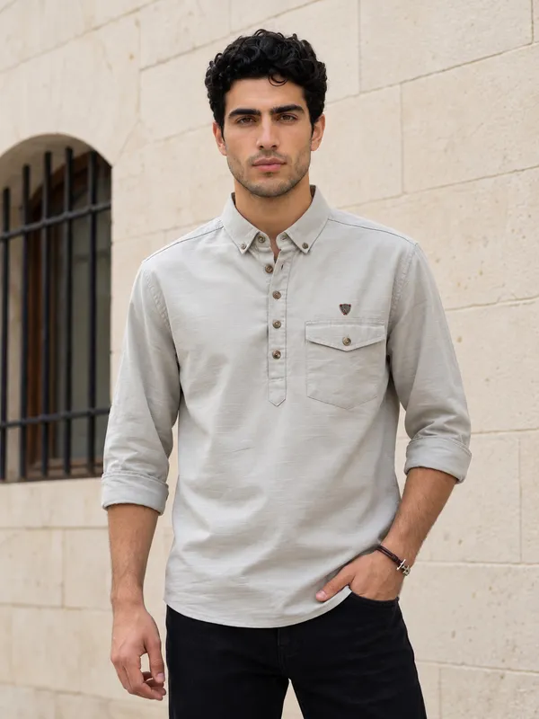 Kuons_Avenue_Men’s_Ecru_Linen_Cotton_Shirt_Style_Kurta
