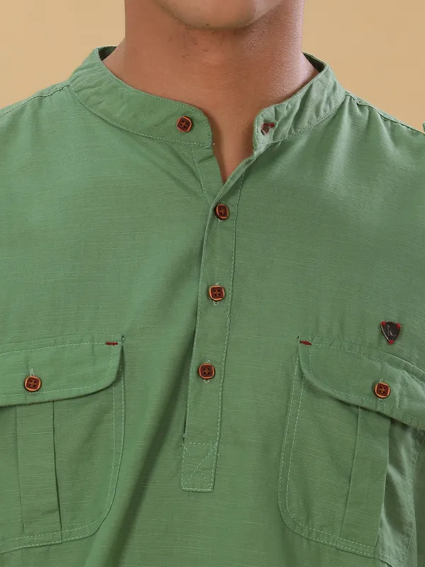 Kuons_Avenue_Men’s_Fresh_Green_Linen_Cotton_Pathani_Kurta
