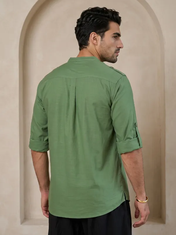 Kuons_Avenue_Men’s_Fresh_Green_Linen_Cotton_Pathani_Kurta