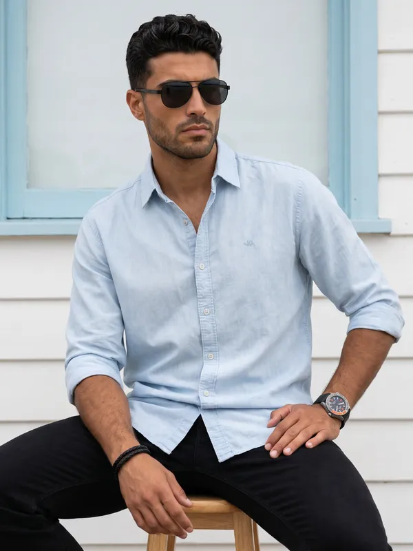 Kuons_Avenue_Men's_Ice_Blue_Tencel_Linen_Casual_Shirt