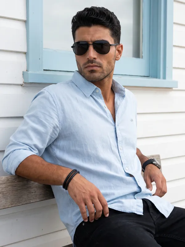 Kuons_Avenue_Men's_Ice_Blue_Tencel_Linen_Casual_Shirt