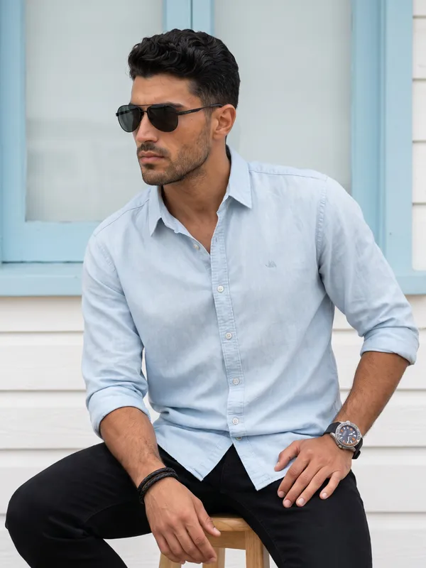 Kuons_Avenue_Men's_Ice_Blue_Tencel_Linen_Casual_Shirt