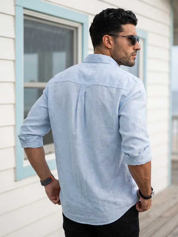 Kuons_Avenue_Men's_Ice_Blue_Tencel_Linen_Casual_Shirt