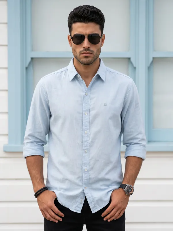 Kuons_Avenue_Men's_Ice_Blue_Tencel_Linen_Casual_Shirt