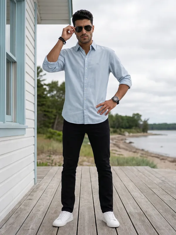 Kuons_Avenue_Men's_Ice_Blue_Tencel_Linen_Casual_Shirt