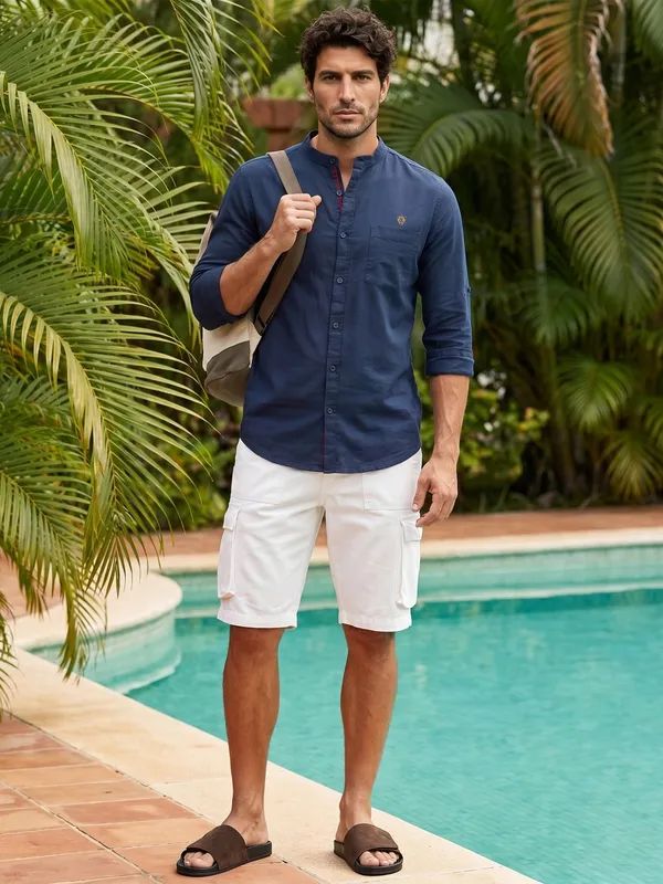 Kuons_Avenue_Men's_Indigo_Linen_Cotton_Casual_Shirt