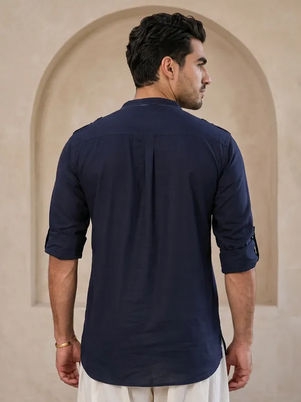 Kuons_Avenue_Men’s_Indigo_Linen_Cotton_Pathani_Kurta