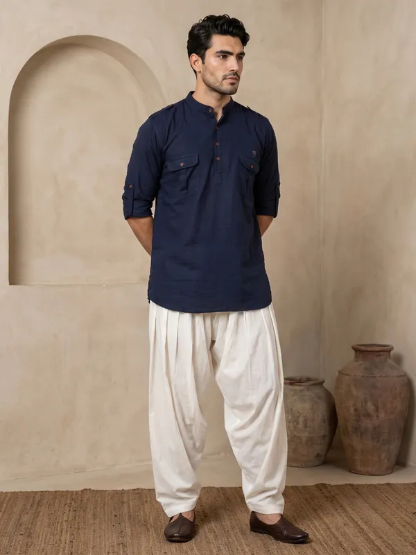 Kuons_Avenue_Men’s_Indigo_Linen_Cotton_Pathani_Kurta