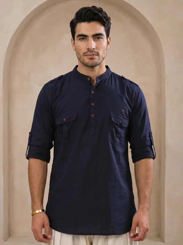 Kuons_Avenue_Men’s_Indigo_Linen_Cotton_Pathani_Kurta