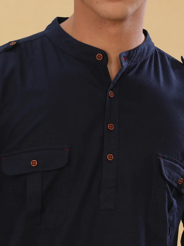 Kuons_Avenue_Men’s_Indigo_Linen_Cotton_Pathani_Kurta