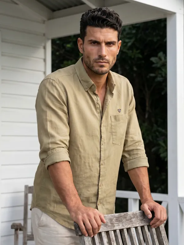 Kuons_Avenue_Men's_Light_Olive_Tencel_Linen_Casual_Shirt