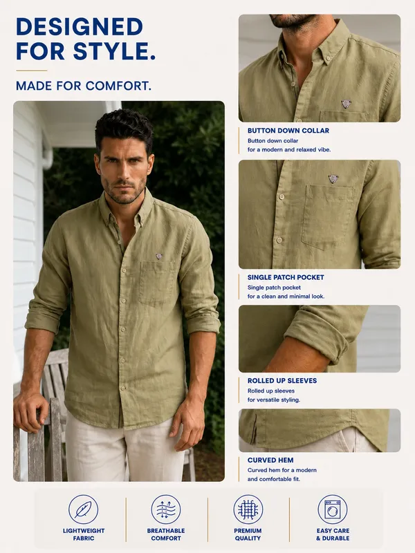 Kuons_Avenue_Men's_Light_Olive_Tencel_Linen_Casual_Shirt