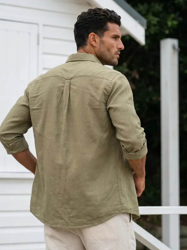 Kuons_Avenue_Men's_Light_Olive_Tencel_Linen_Casual_Shirt