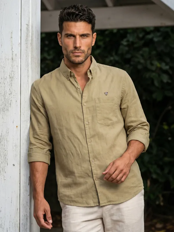 Kuons_Avenue_Men's_Light_Olive_Tencel_Linen_Casual_Shirt