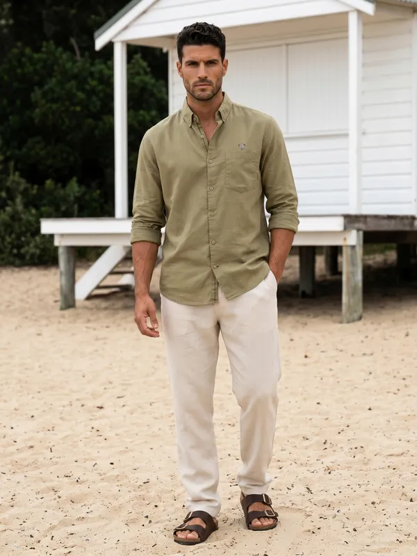 Kuons_Avenue_Men's_Light_Olive_Tencel_Linen_Casual_Shirt