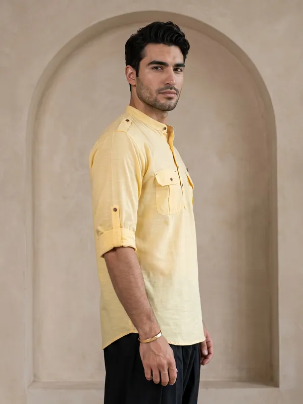 Kuons_Avenue_Men’s_Lime_Yellow_Linen_Cotton_Pathani_Kurta
