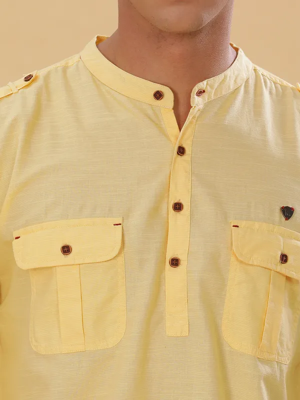 Kuons_Avenue_Men’s_Lime_Yellow_Linen_Cotton_Pathani_Kurta