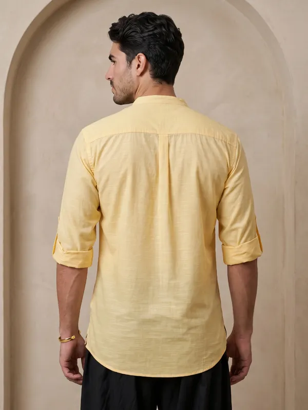 Kuons_Avenue_Men’s_Lime_Yellow_Linen_Cotton_Pathani_Kurta