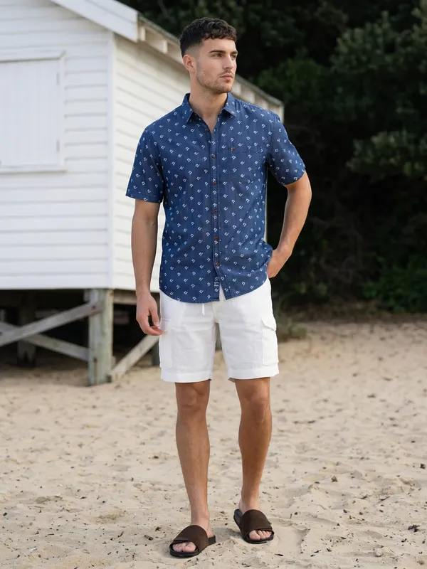 Kuons_Avenue_Men’s_Midnight_Blue_Printed_Half_Sleeves_Denim_Casual_Shirt